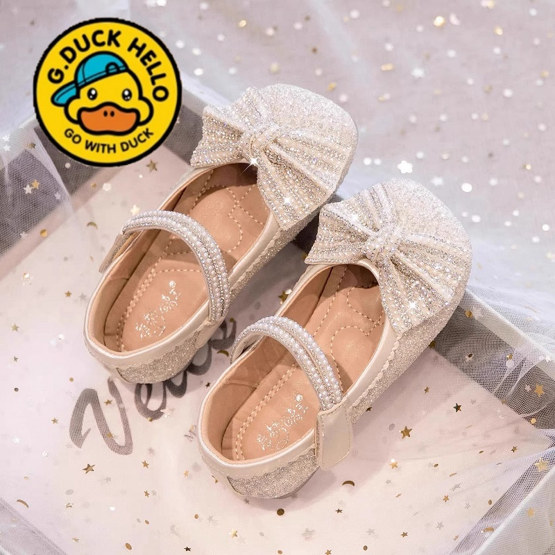 小黄鸭真皮女童公主鞋2025新款儿童鞋水晶鞋秋季女孩软底小皮鞋潮