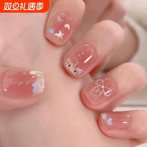 小红书爆款猫眼法式短甲爱心五角星猫咪穿戴甲蝴蝶结猫眼美甲贴片