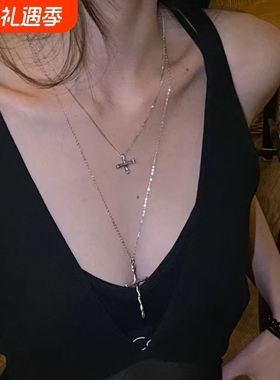 十字架镀银复古美式叠戴新款项链ins小众设计七夕