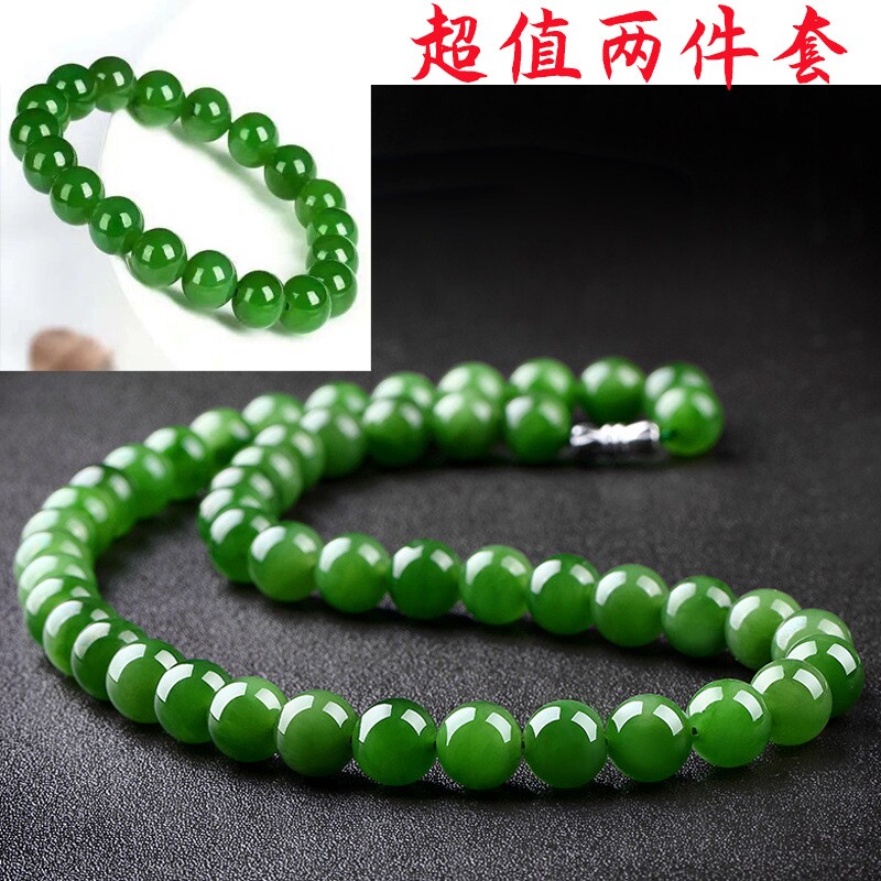 碧绿玉色项链女士手链女款高档圆珠菠菜绿手串简约礼物送妈妈碧玉图片