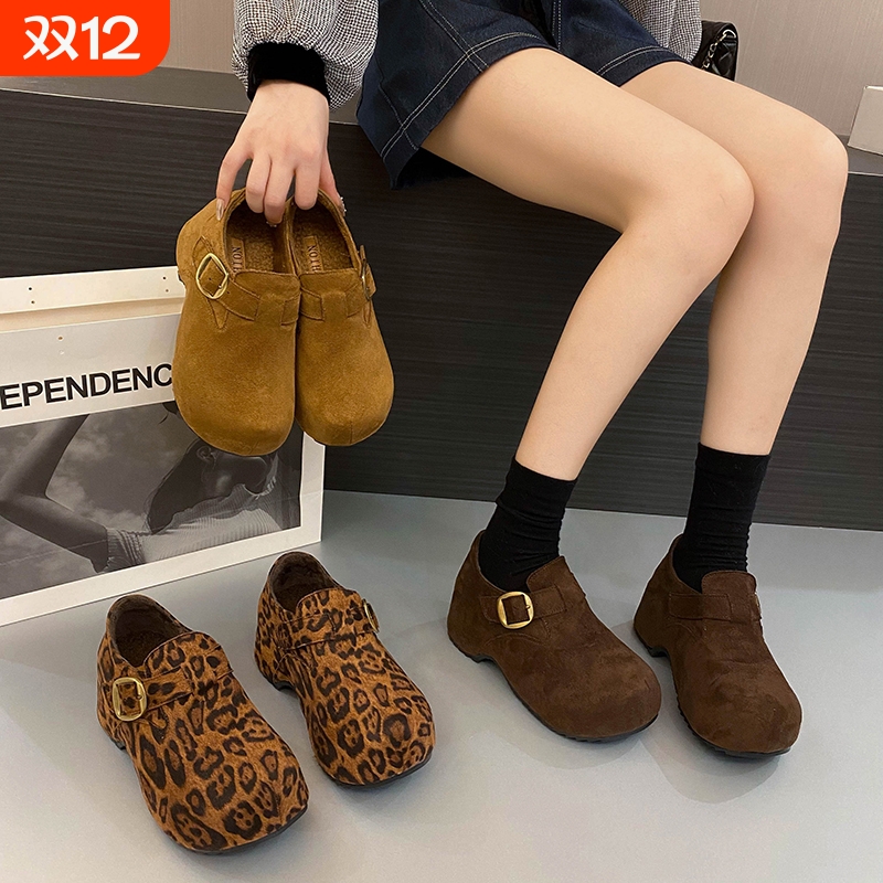 复古内增高厚底勃肯鞋女2025新款秋冬加绒懒人一脚蹬全包博肯棉鞋