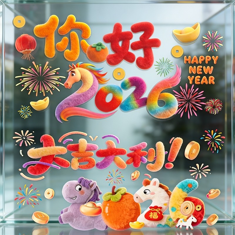 马年新年玻璃贴窗花静电贴2026新款福字门贴厨房家用剪纸装饰用品,家居饰品,软装墙贴,淘宝优惠券,粉丝福利购,淘宝优惠卷