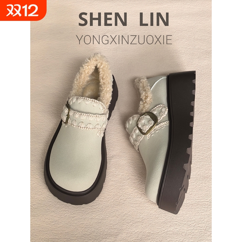 勃肯鞋百搭毛毛鞋穆勒鞋棉鞋2025年冬季新款小个子加棉毛毛毛绒