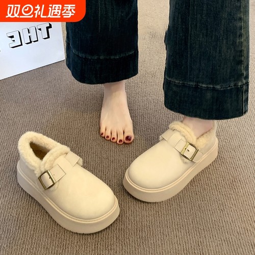 厚底雪地靴女款2025新款冬季女鞋加绒加厚勃肯鞋鞋子皮面棉鞋防水