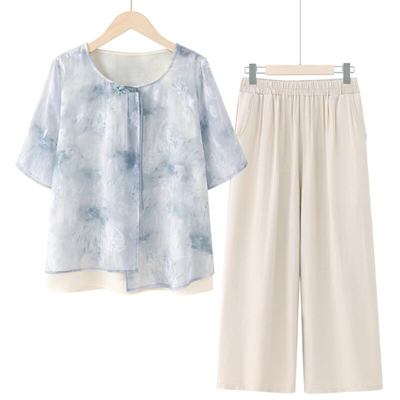 妈妈夏装短袖小衫中老年人新中式女款t恤衣服洋气2025新款上衣薄