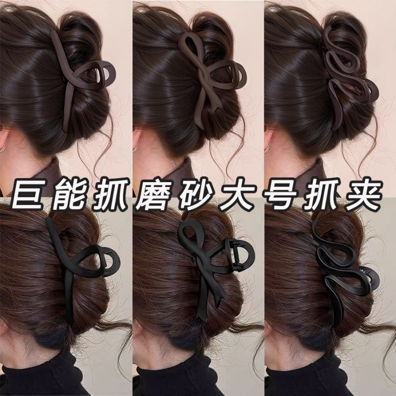 发夹后脑勺盘发大号鲨鱼夹子抓夹新款极简风发卡头饰品女飘带蝴蝶