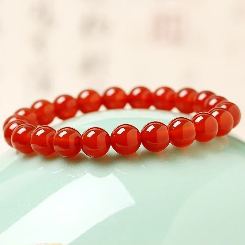 天然红玛瑙手串女款转运珠子玉髓佛珠玛瑙手链男女款情侣水晶手链