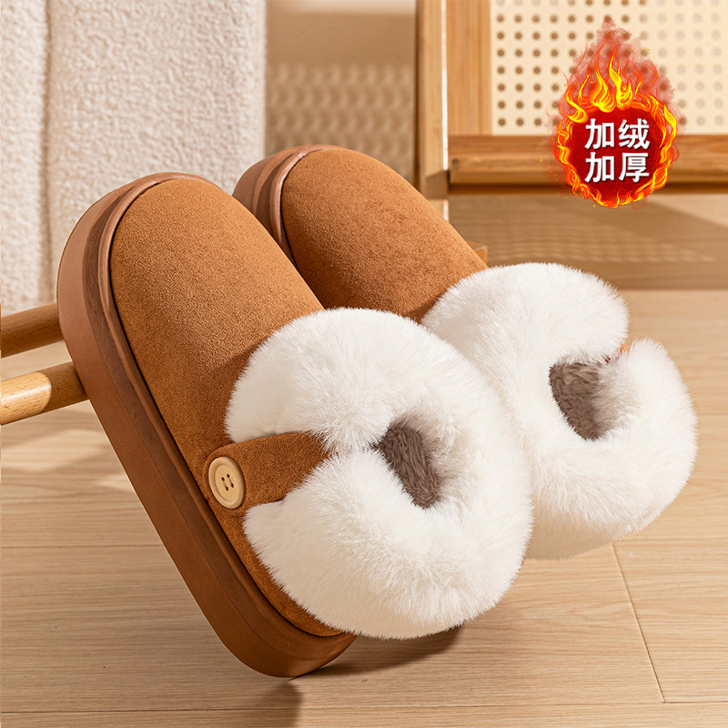 包跟棉拖鞋女秋冬季2025新款保暖家居厚底毛绒雪地靴加绒防水外穿