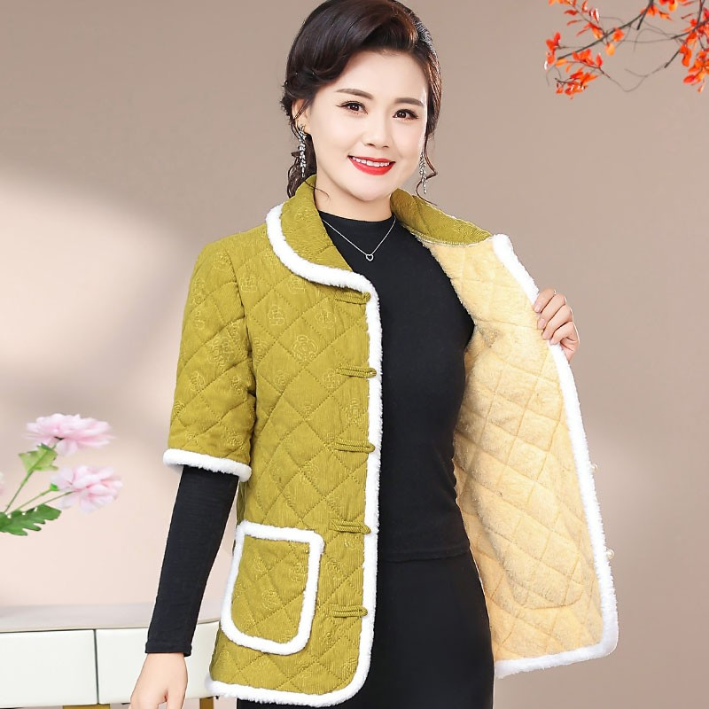 妈妈棉马甲女冬季加绒加厚短袖棉衣外穿中老年人半袖棉袄护肩马夹