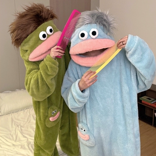 丑鱼儿童连体睡衣女款冬季珊瑚绒加厚保暖亲子搞怪抽象大嘴怪睡袍