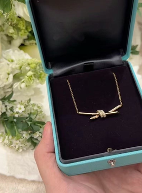 全新原单品质镶钻绳结项链女18K金交叉蝴蝶结锁骨链女谷爱凌同款