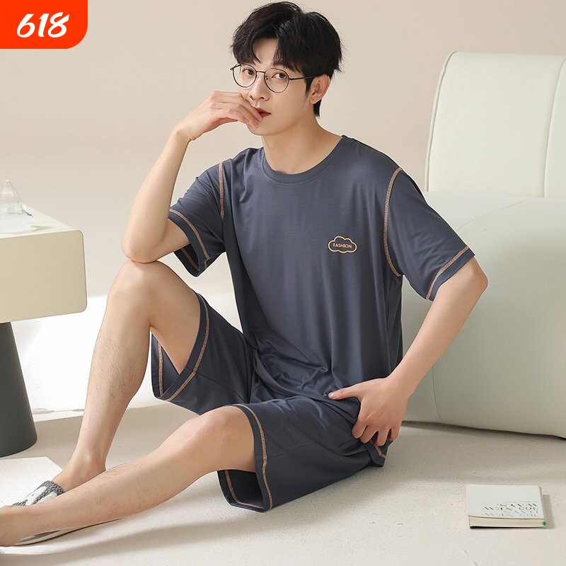 睡衣男士夏季莫代尔2026新款短袖薄款可外穿男款加大码家居服夏天