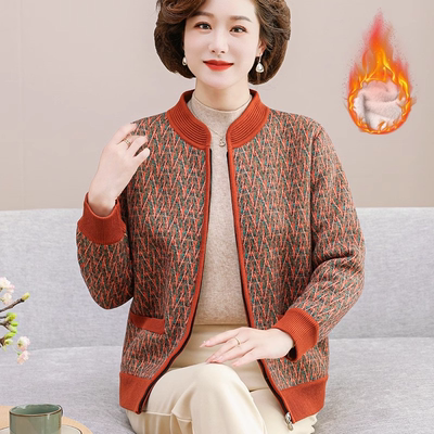 妈妈秋冬加厚长袖毛衣外套
