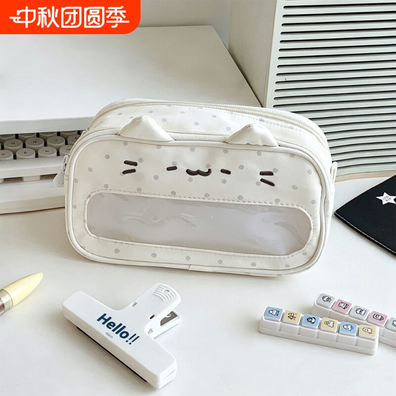韩系小猫痛包笔袋2026新款超火简约小学生可爱高颜值小众不撞款文具大容量女孩痛包多层初中生铅笔盒开学礼物图片