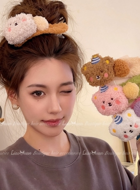 超甜百搭款毛绒发夹布丁熊鸭嘴夹可爱大号头饰2024新款后脑勺抓夹