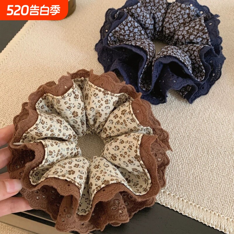 韩国森系碎花蕾丝大肠发圈女超大丸子头马尾头绳气质头饰花朵韩系