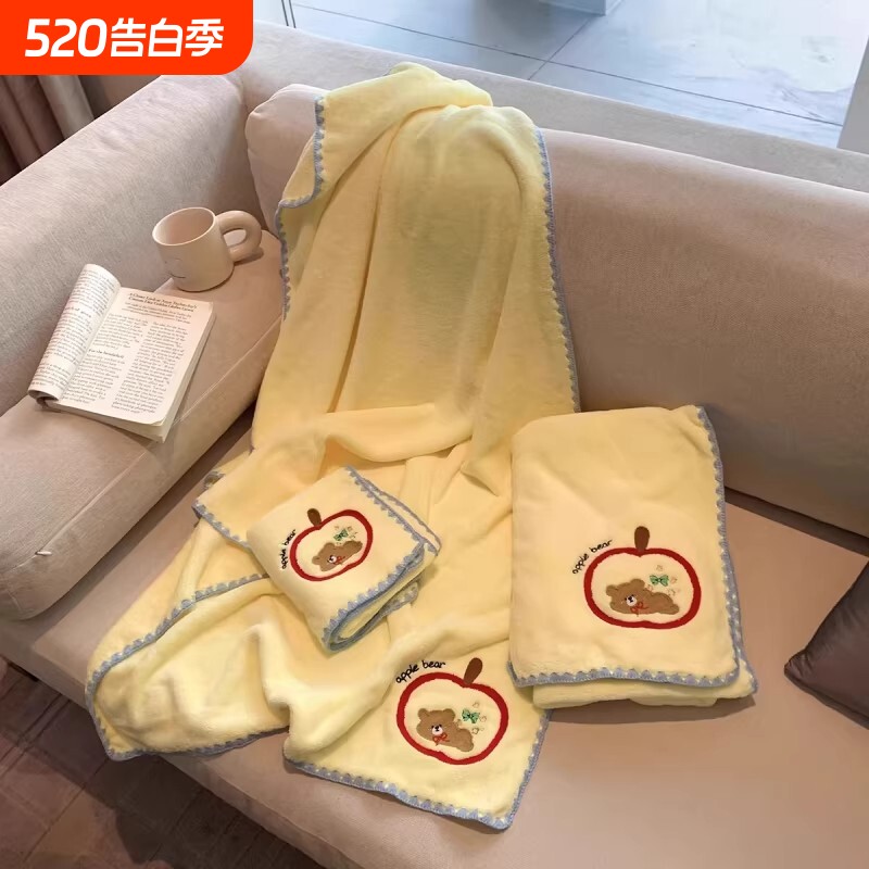 速干浴巾吸水三件套苹果小熊珊瑚绒2026新款高级家用吸水不掉毛