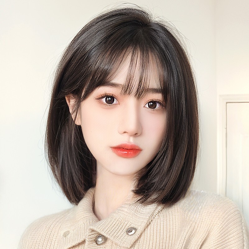 假发女短发全头套式自然减龄仿真发全真波波头假发套圆脸发丝发型图片