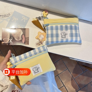 可爱小狗零钱包男女双层拉链小卡包便携随身包钥匙小挂包帆布卡通