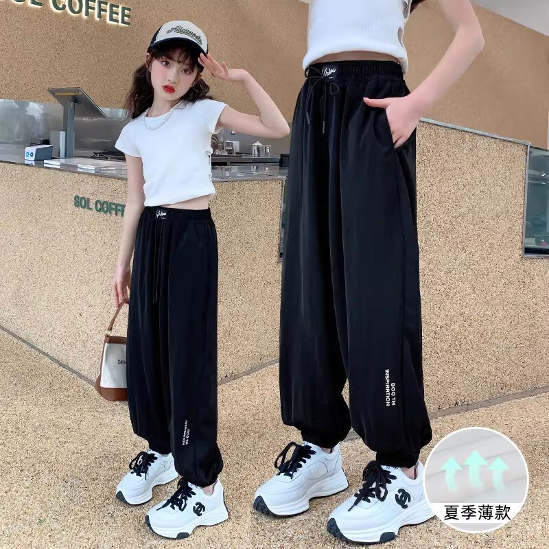 女童防蚊裤夏季薄款2026新款夏天冰丝孩儿童运动裤中大童长裤黑色图片