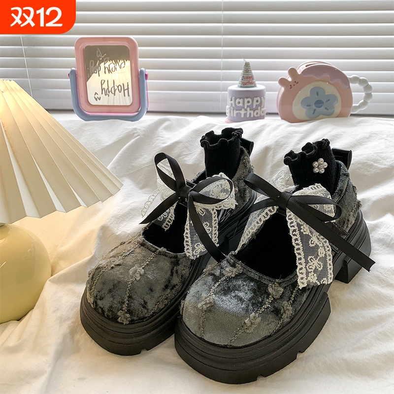 大头时尚新中式单鞋女2025春夏新款蝴蝶结玛丽珍小个子厚底小皮鞋