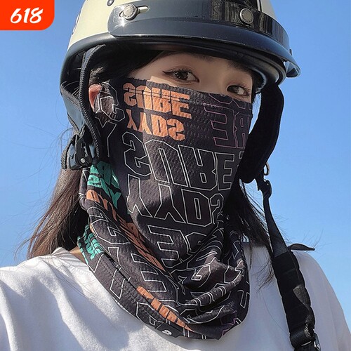 夏天骑行防晒面罩女字母拼色冰丝