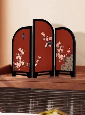 喜上眉梢小屏风红色桌面摆件新中式客厅玄关高级感小众家居装饰品