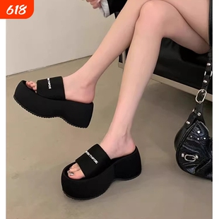 夏季配裙子厚底增高拖鞋女2026百搭外穿HK真皮松糕鞋沙滩凉拖鞋