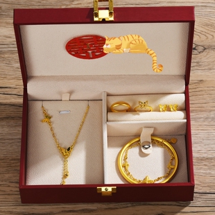 假三金首饰一套结婚仿真五金套装订婚摆台道具婚礼嫁妆假黄金手镯
