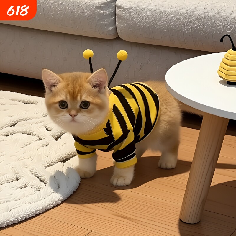 猫咪衣服秋冬款蜜蜂装银渐层布偶小型犬宠物保暖狗狗卫衣可爱四脚