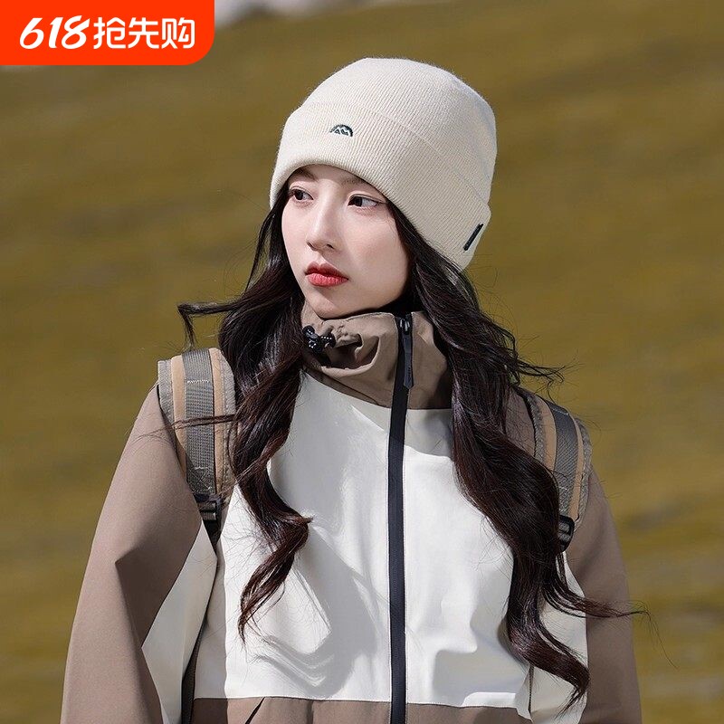 针织帽登山冷帽女士户外徒步2026新款毛线大头围帽子保暖红色白色