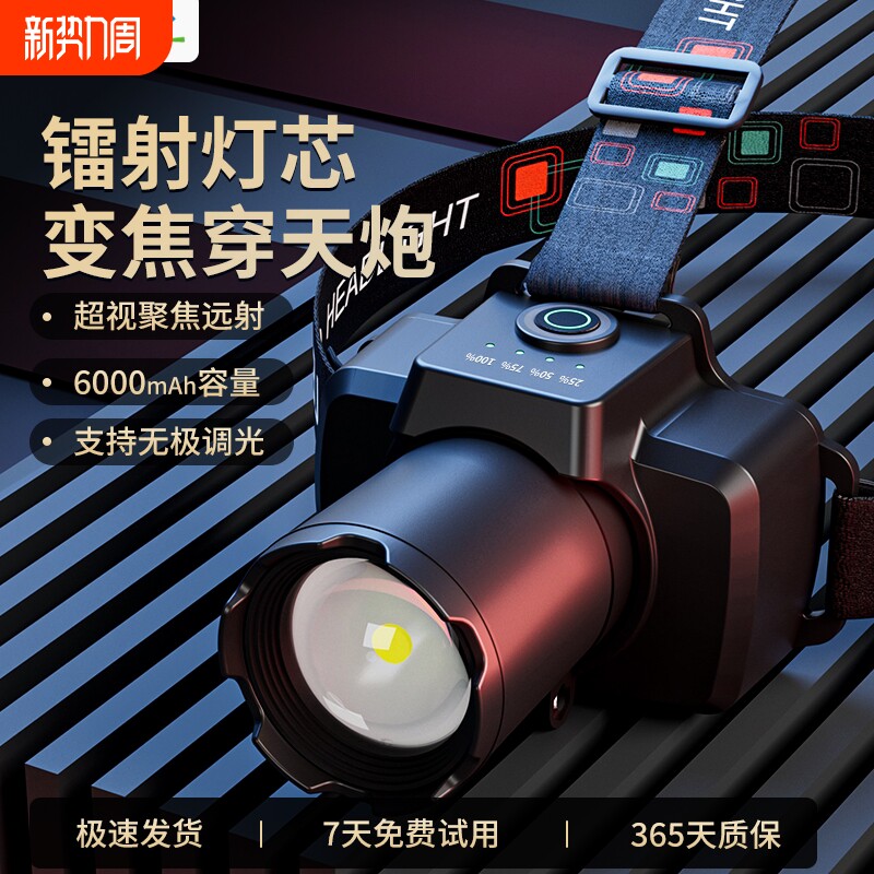 头灯2025新款强光超亮户外登山野外爬山充电式头戴式照明灯手电筒