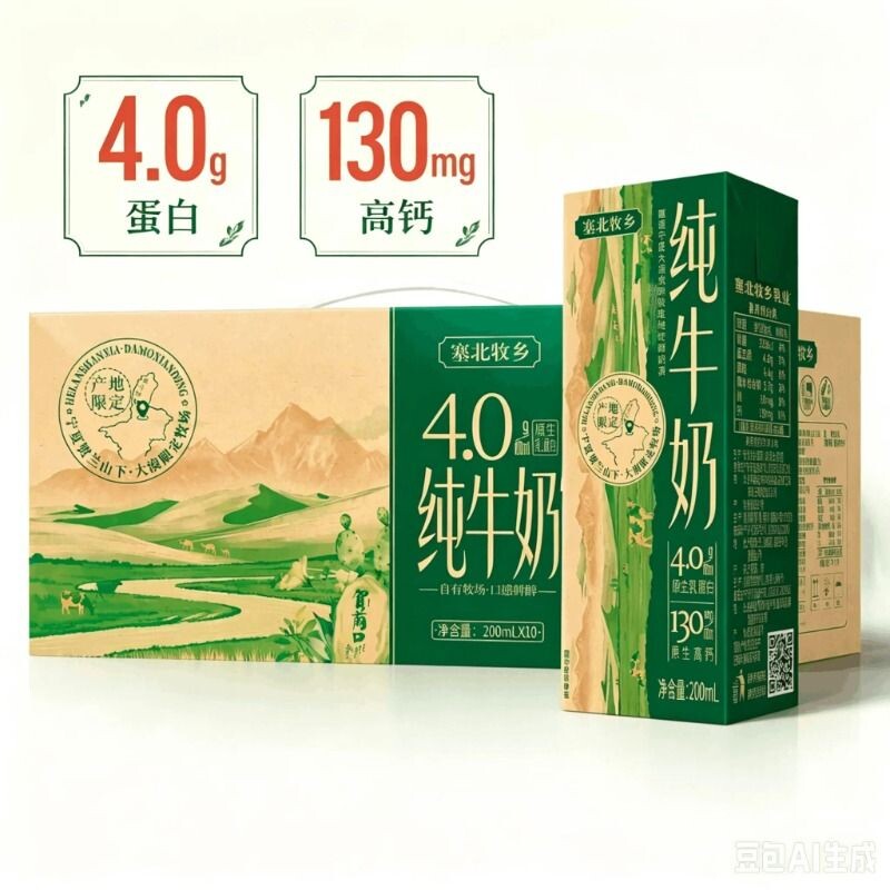 宁夏塞北牧乡纯牛奶4.0蛋白高钙200ml*10盒学生早餐奶新鲜