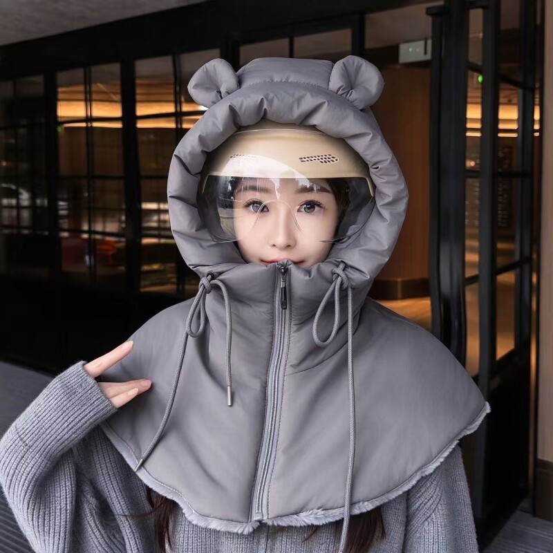 帽子女冬季雷锋帽骑行防风帽电动车头盔内胆防寒帽子围巾一体披肩