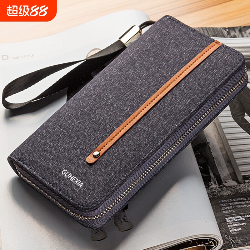 帆布钱包男长款拉链时尚手拿包多卡位大容量手包男手机包多功能