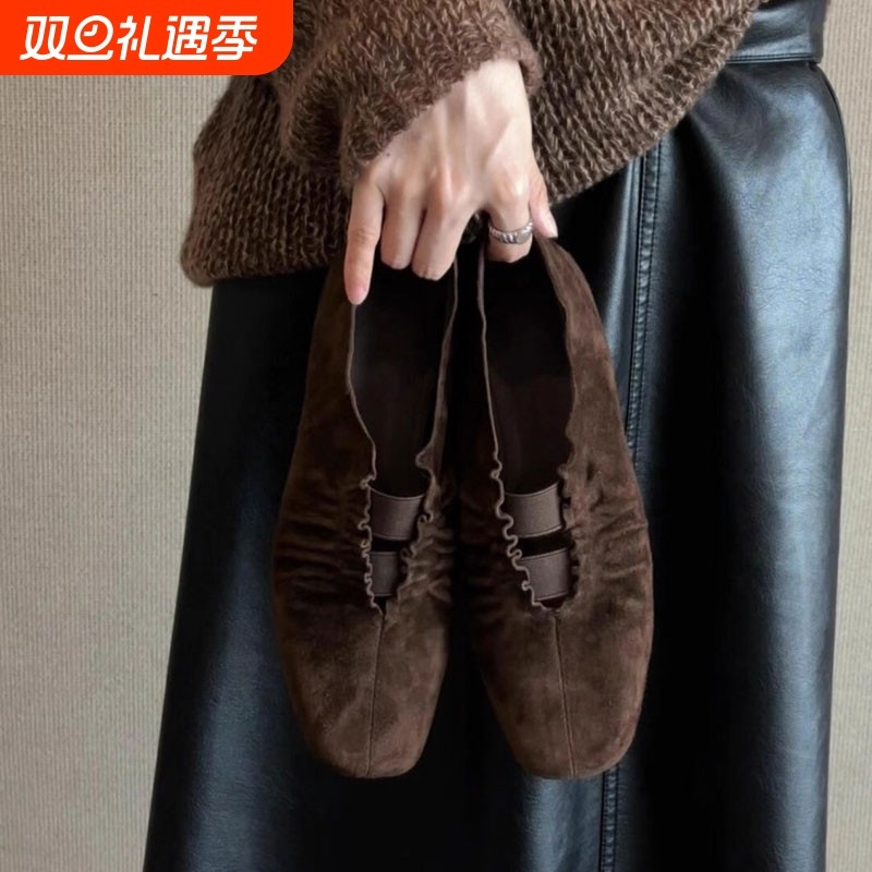 羊皮版~复古方头低跟乐福鞋2025新款小众时尚百搭浅口单鞋女粗跟