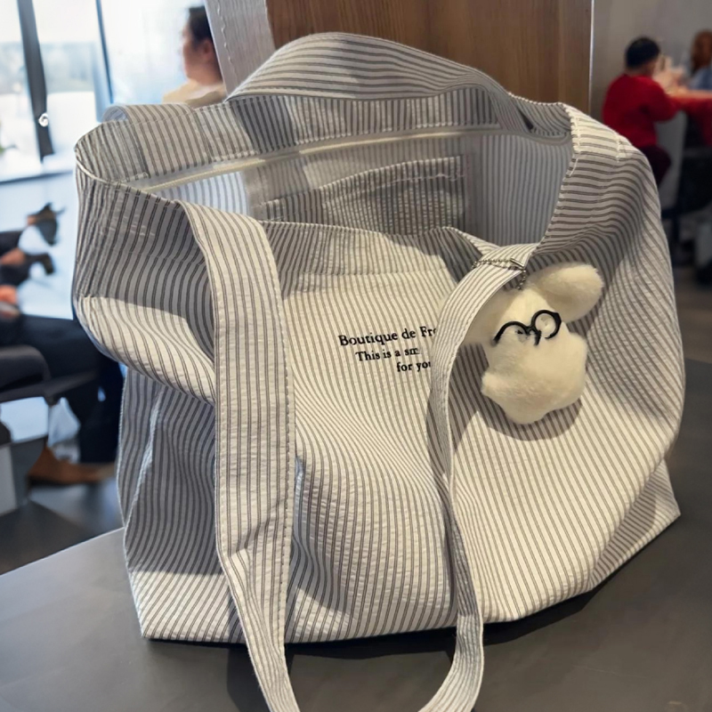 谁懂啊超~韩系慵懒风帆布包女2025新款手提大容量感单肩条纹肩包