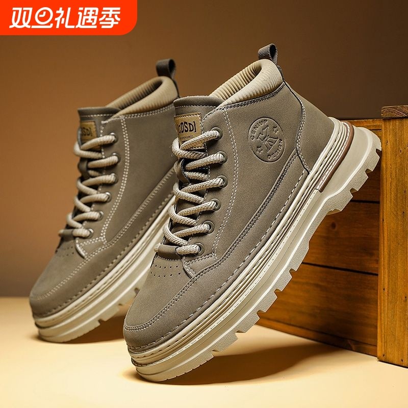 男鞋秋季新款英伦复古中帮马丁靴男士休闲工装鞋潮流低帮短靴皮鞋