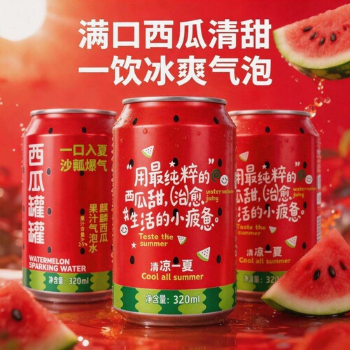 农科院推荐冰镇西瓜汁风味饮料320ml西瓜气泡水清甜0果汁解渴罐装