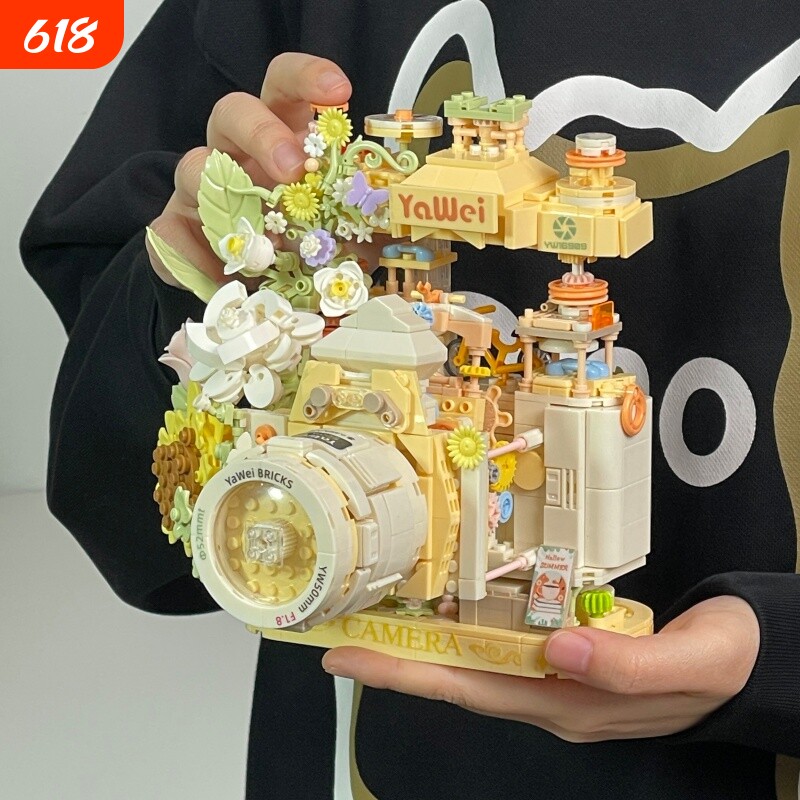 照相机积木拼装花朵小颗粒3d立体拼图永生花女生系列网红生日礼物