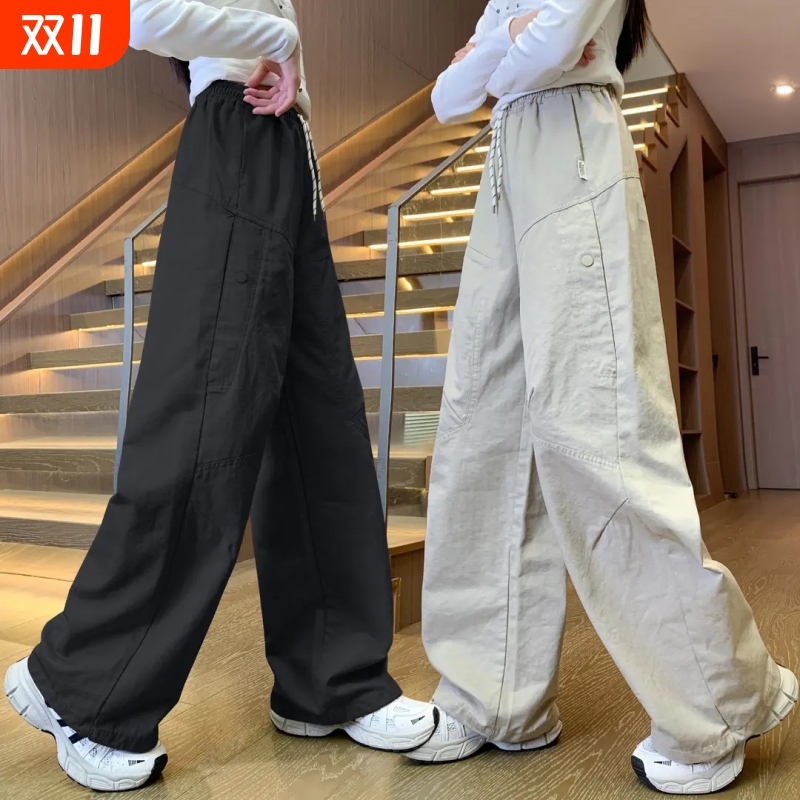 女童裤子春秋款女大童休闲裤儿童长裤女装初中生工装裤潮黑色防风