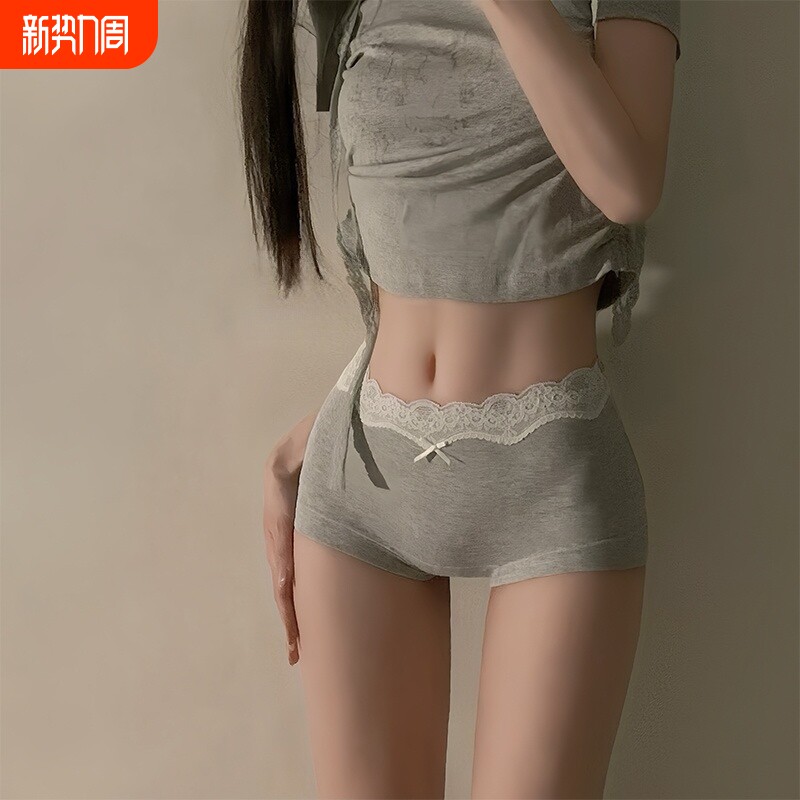 四角内裤女士纯棉抗菌加长裆女生蕾丝边高腰大码收腹包臀平角短裤