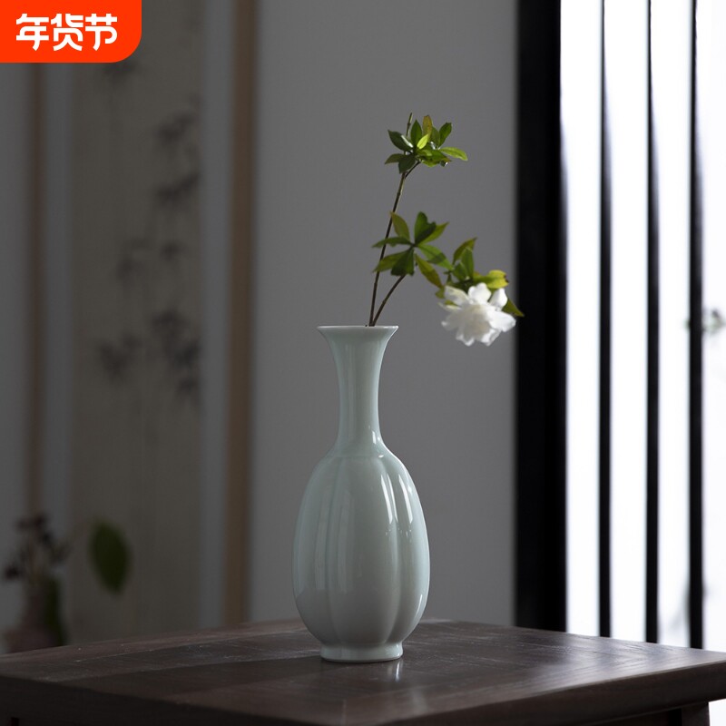 景德镇文艺创意影青复古禅意摆件清新雅致陶瓷迷你花瓶插花器