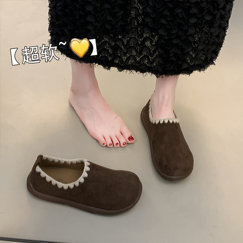 平底全包勃肯鞋女2025秋季新款一脚蹬豆豆鞋孕妇软底博肯乐福单鞋