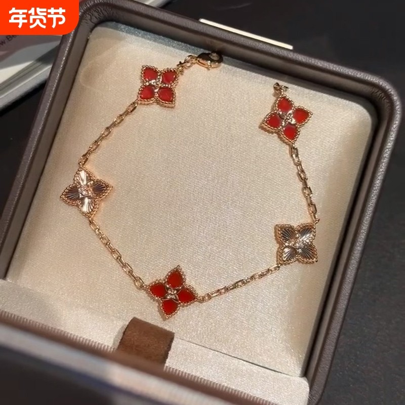 2026四叶草手链女款镀18K金五花红玛瑙2026本命年红绳手绳不掉色,饰品/流行首饰/时尚饰品新,手链,淘宝优惠券,粉丝福利购,淘宝优惠卷