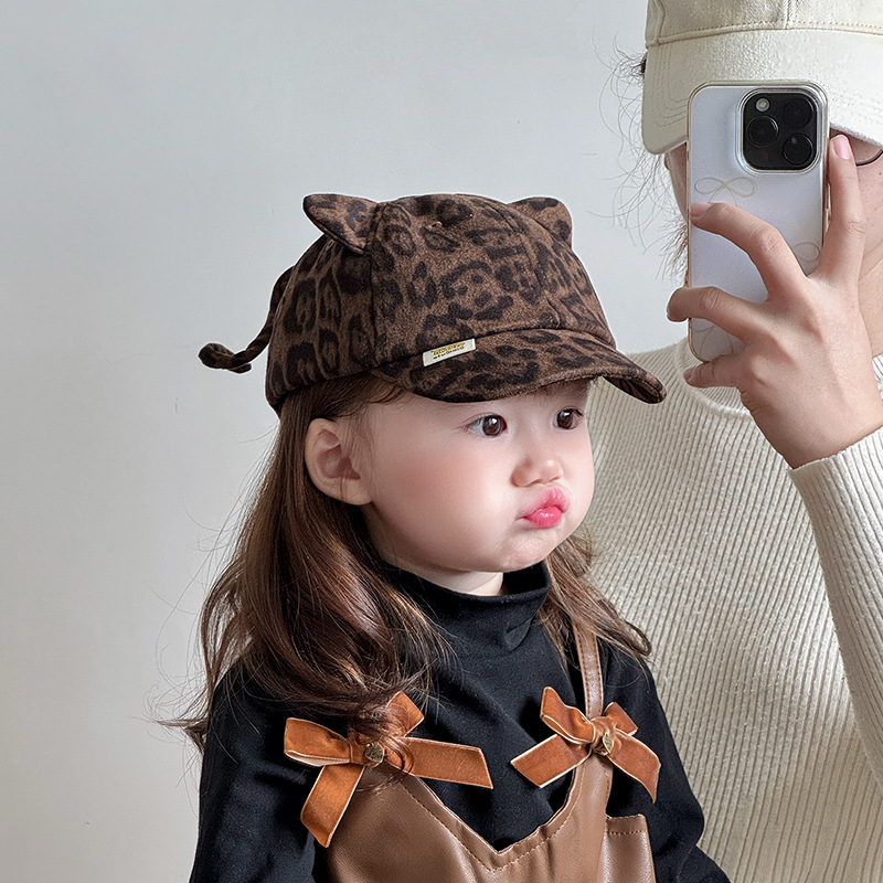 韩版宝宝帽子婴儿春秋款休闲百搭豹纹鸭舌帽防风保暖男女童冬棒球