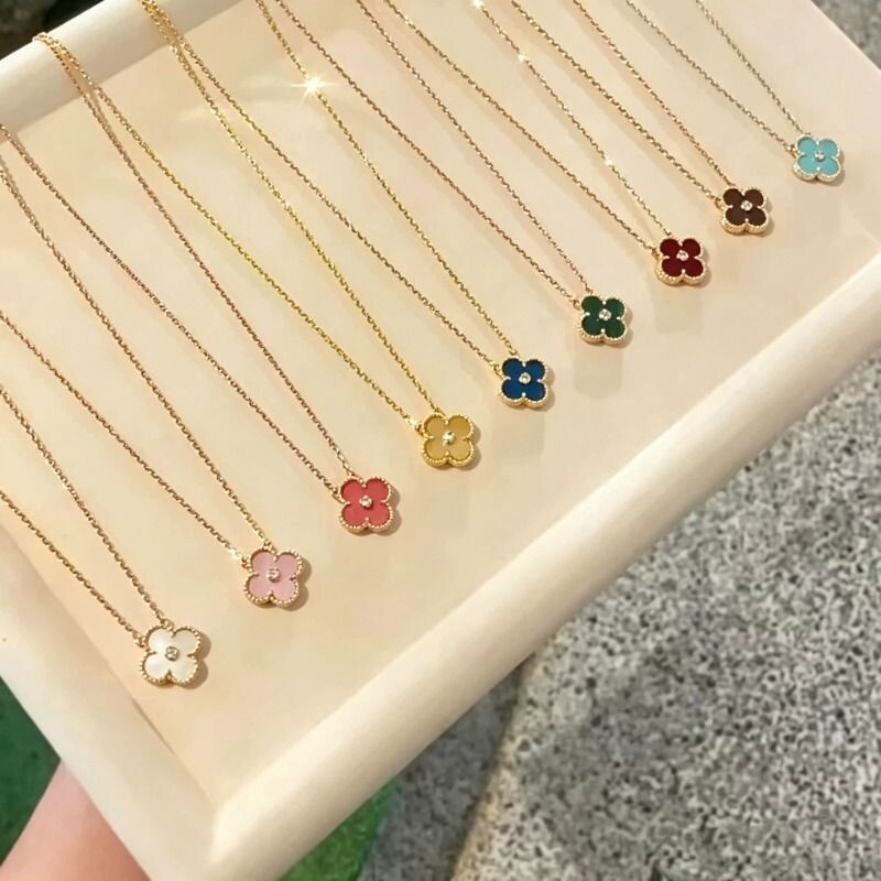 四叶草项链女轻奢玛瑙贝母锁骨链玫瑰金黄金紫玉髓女紫色白贝白色