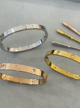 经典款手镯男女款18K玫瑰金宽窄版镶钻情侣款轻奢百搭手环不掉色