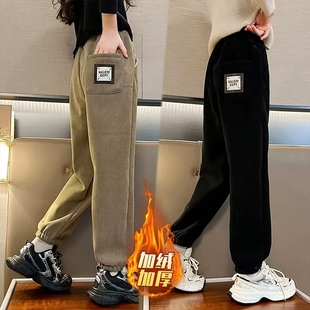 女童冬装裤子加绒加厚女大童休闲秋冬款一体绒灯芯绒裤女孩长裤潮