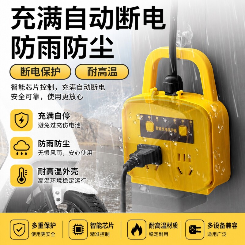 公牛适用电动车充电保护器自动断电防水防尘电瓶车定时插座防过充